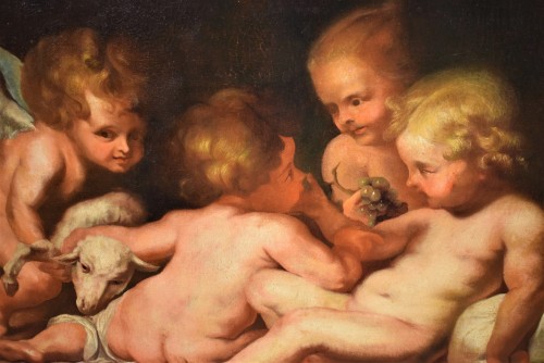 Tableaux et dessins Tableaux XVIIe siècle - Bacchanale de Putti - école Peter Paul Rubens XVIIe